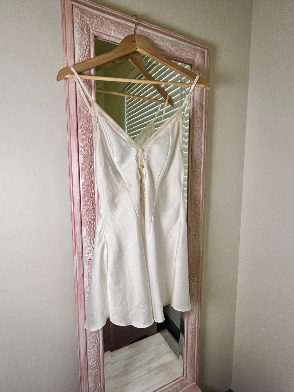 Ivory Satin Lace-Trim Slip Dress